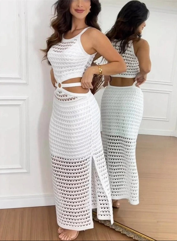 Alora - Elegant Knitted Beach Dress with Side Slit