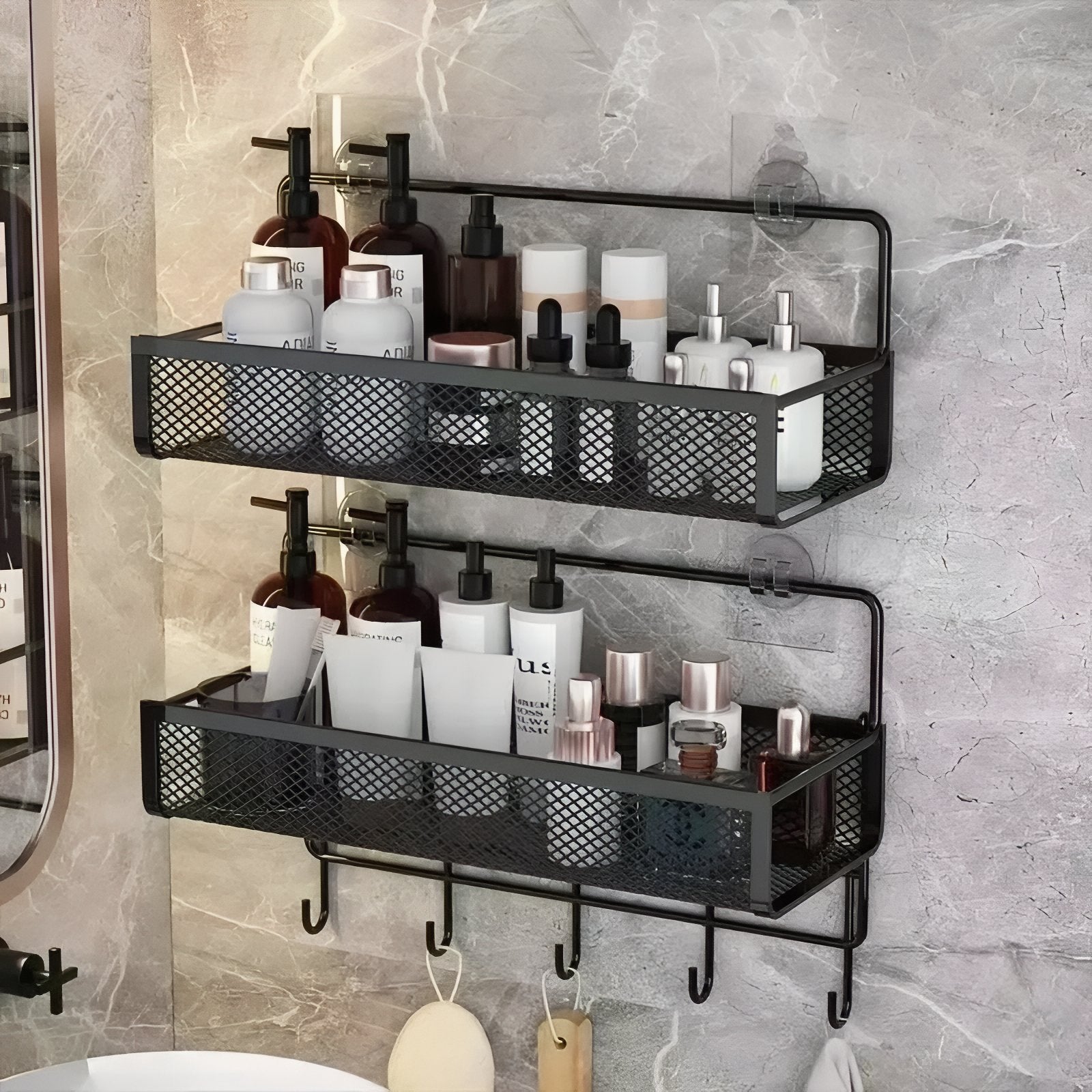 NeatSpace - Wall Shelf with Hooks for Bathroom and Kitchen