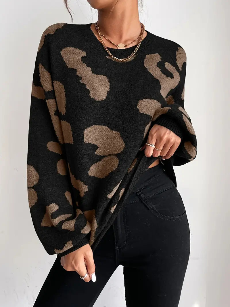 Jonas - Sweater with round neck and leopard print