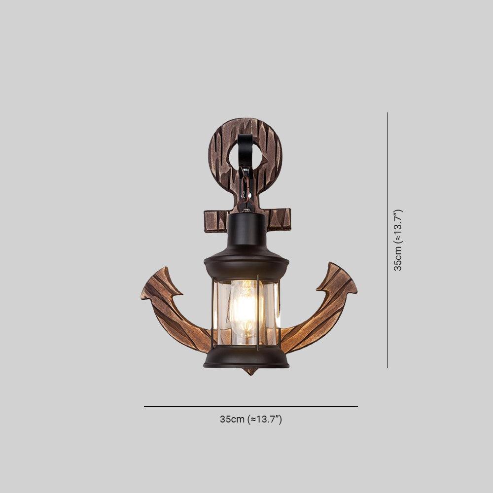 Rustic Wooden Anchor Wall Light with Lantern