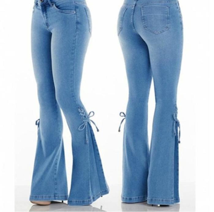 Chic | High Waist Wide-Leg Lace-Up Jeans for Women