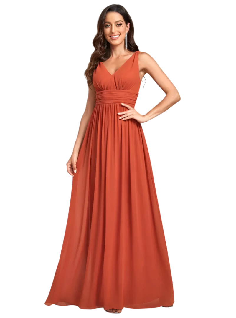 Gisele - Elegant V-Neck A-Line Long Maxi Dress