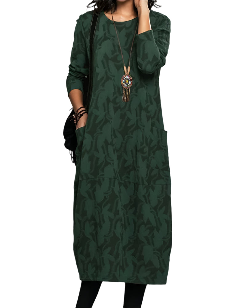 Aiza - Abstract Elegance Long Sleeve Midi Dress