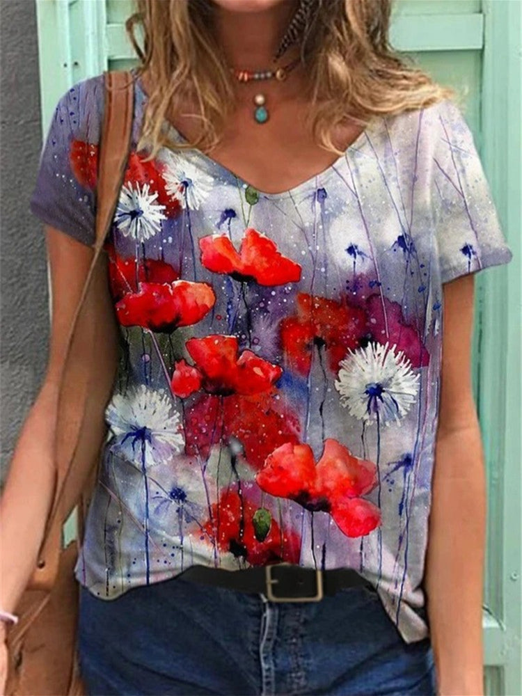 Floral Elegance V-Neck T-Shirt – Embrace the art of nature