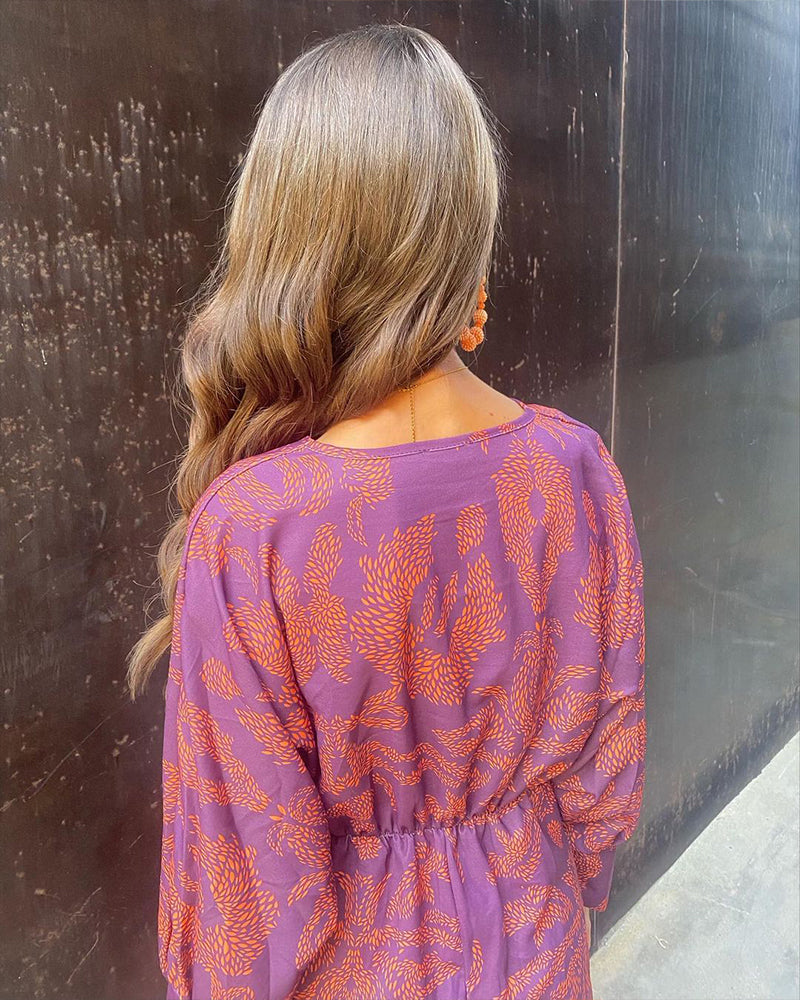Woman - Long-sleeved midi dress with V-neck and front knot