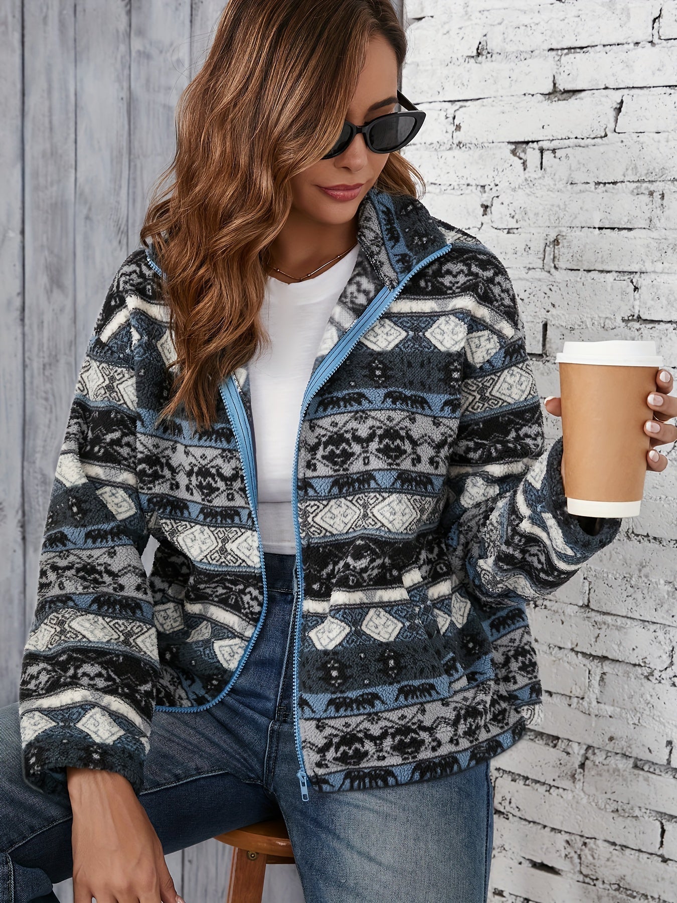 Ella Tribal-Patterned Fleece Jacket