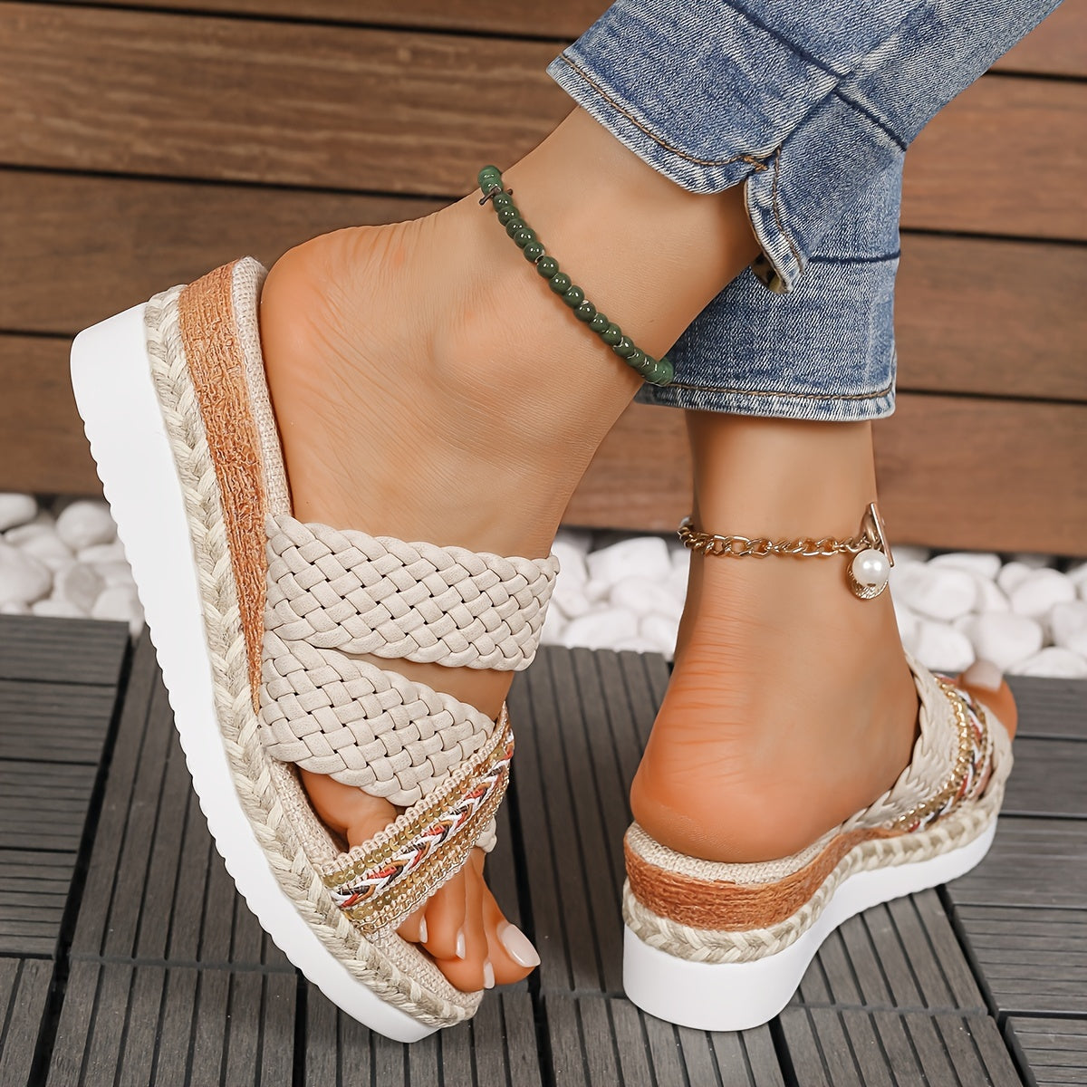 Braided elegant high wedge Sandals