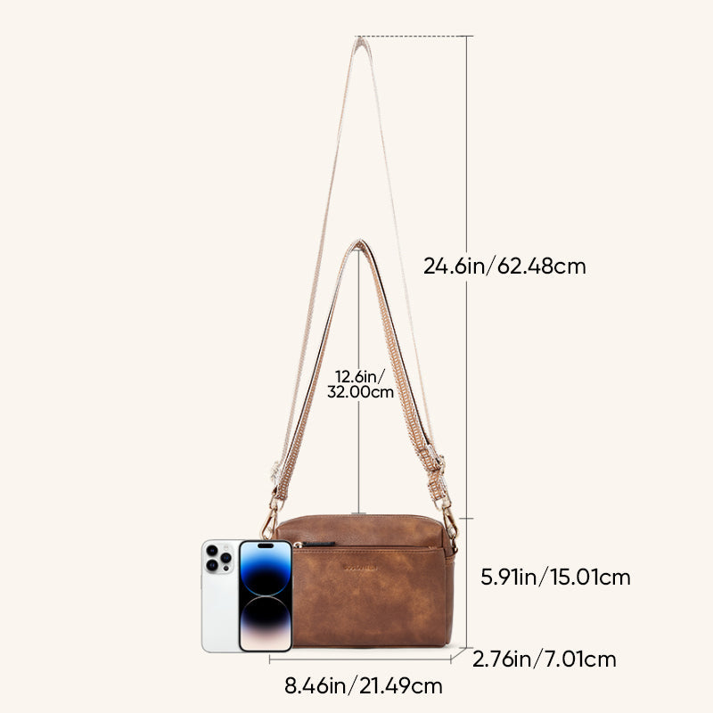 Luisa - Shoulder bag with triple zipper and striped strap