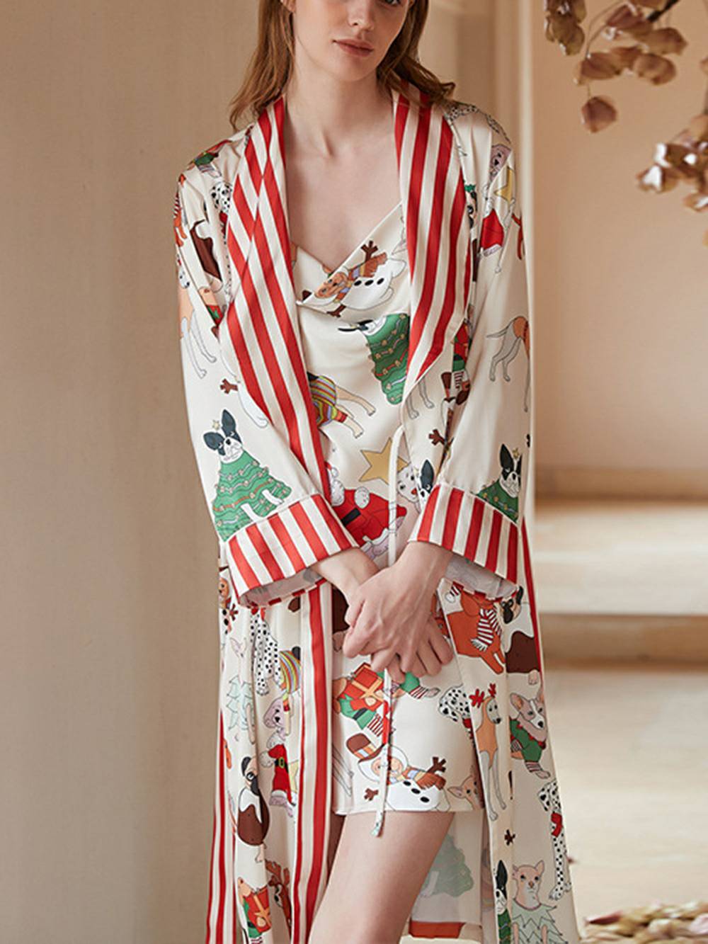 Sophie Christmas Dog Print Robe Set