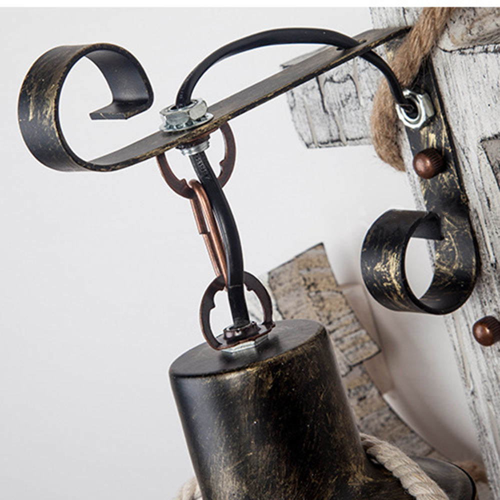 Rustic Wooden Anchor Wall Light with Lantern