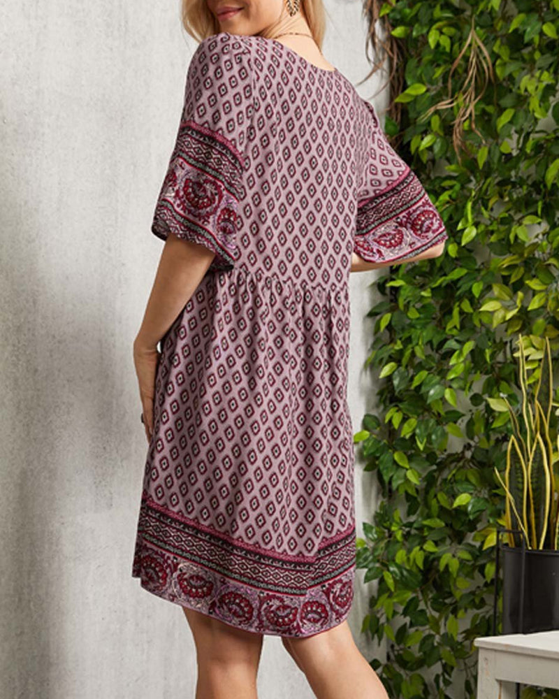 Nancie - Boho clever dress with V-neck and print