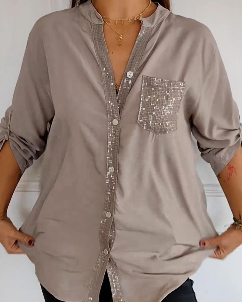 Lily Sequin Pocket Button-Up Blouse