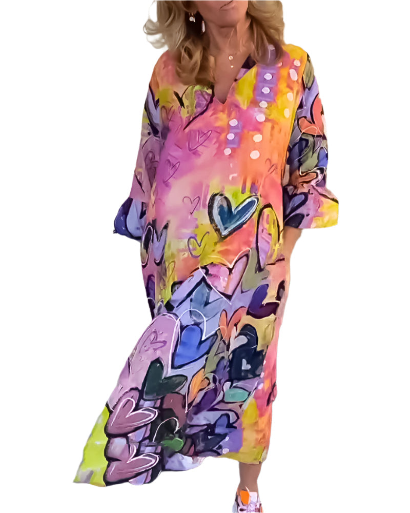 Clarice - Fed Artistic Graffiti Print Maxi Dress