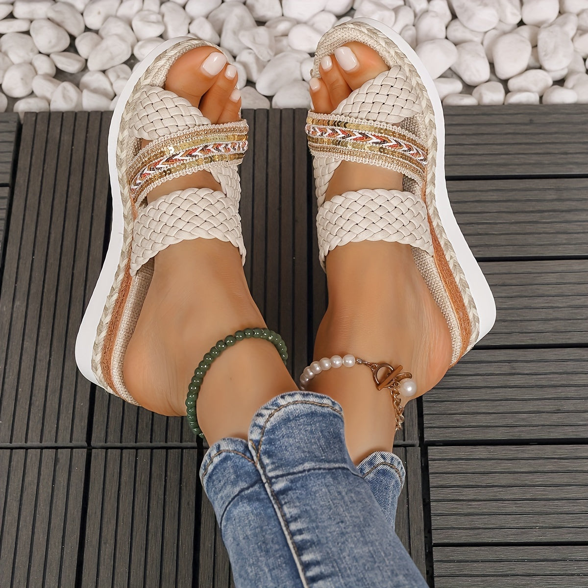 Braided elegant high wedge Sandals