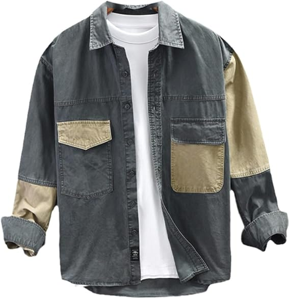 Jonas - Robust Color Blocking Men's Helper Shirt with Multi-Pockets