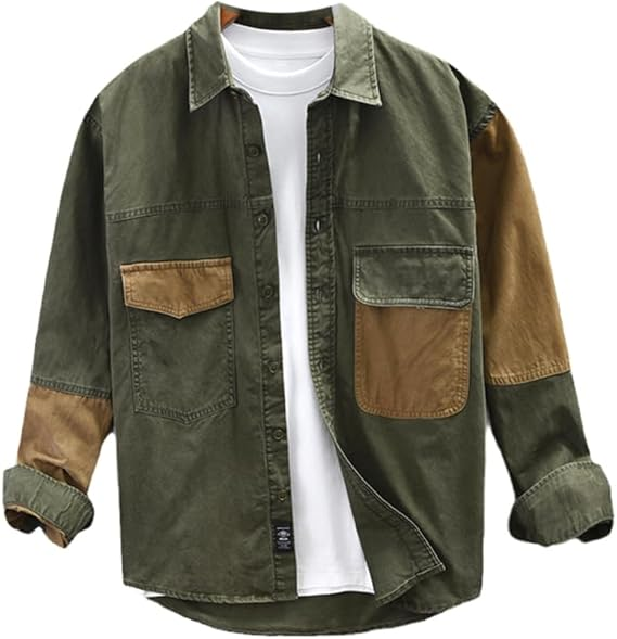 Jonas - Robust Color Blocking Men's Helper Shirt with Multi-Pockets