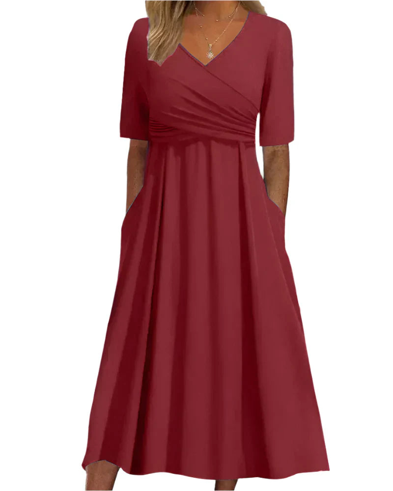 Marisha - Wrap Style Midi Dress with Pockets