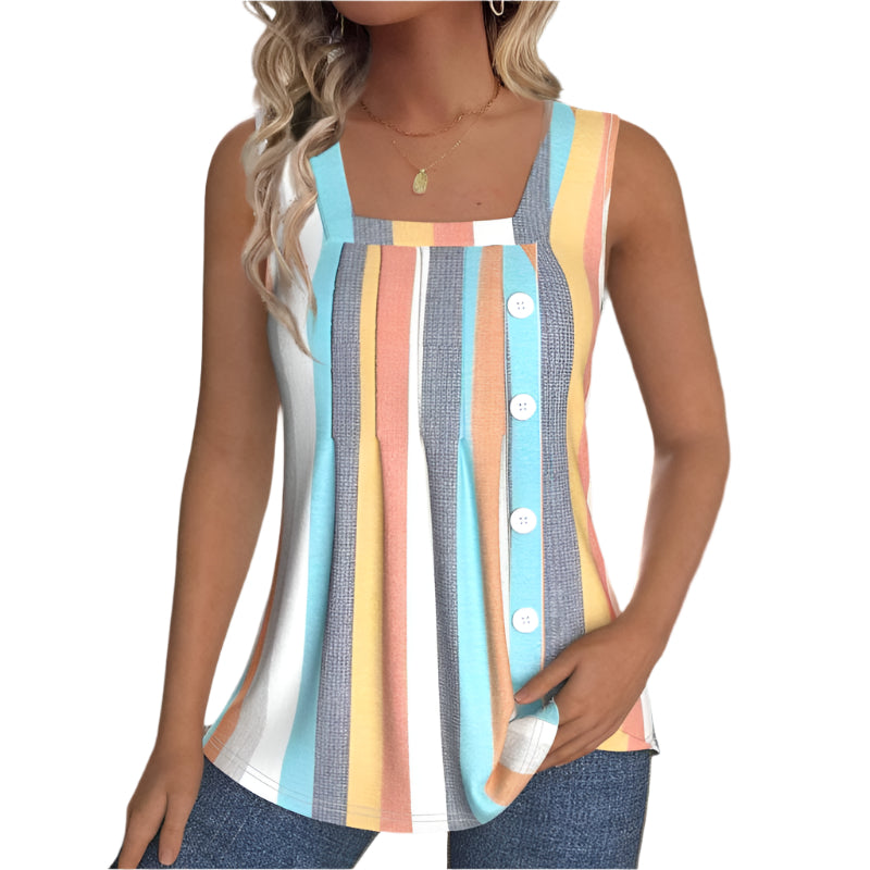 Decerie - Sleeveless Striped Blouse in Pastel Colors