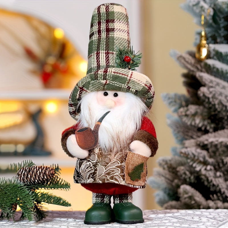 Vintage Checkered Santa Claus & Snowman Figurine!