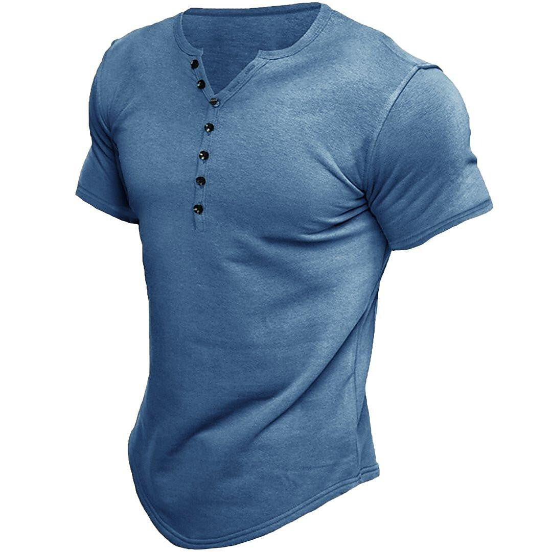 Jen's Vintage | Henley T-shirt for men with short sleeves and solid color design