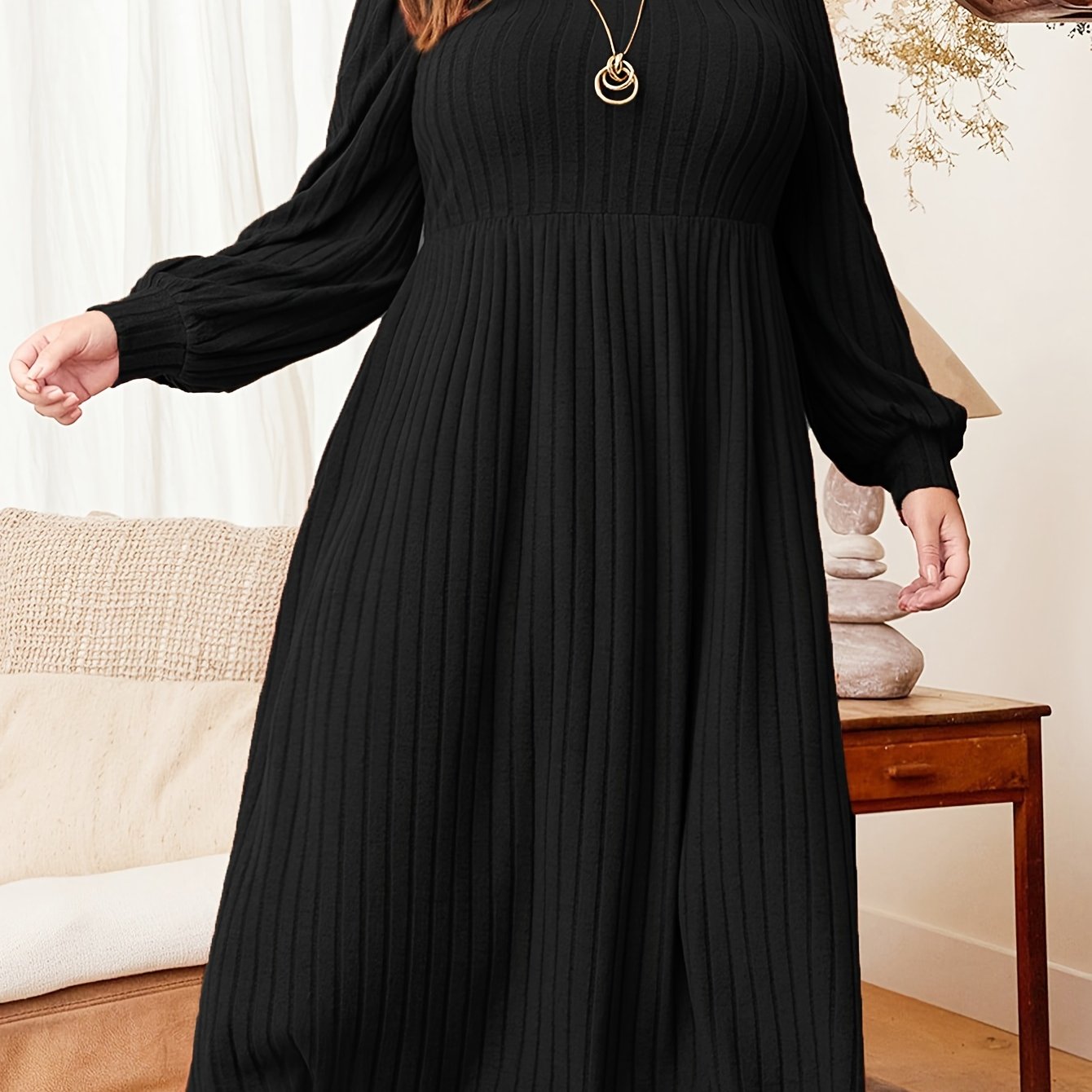 Line Pattern Long Sleeve Fashion Dress