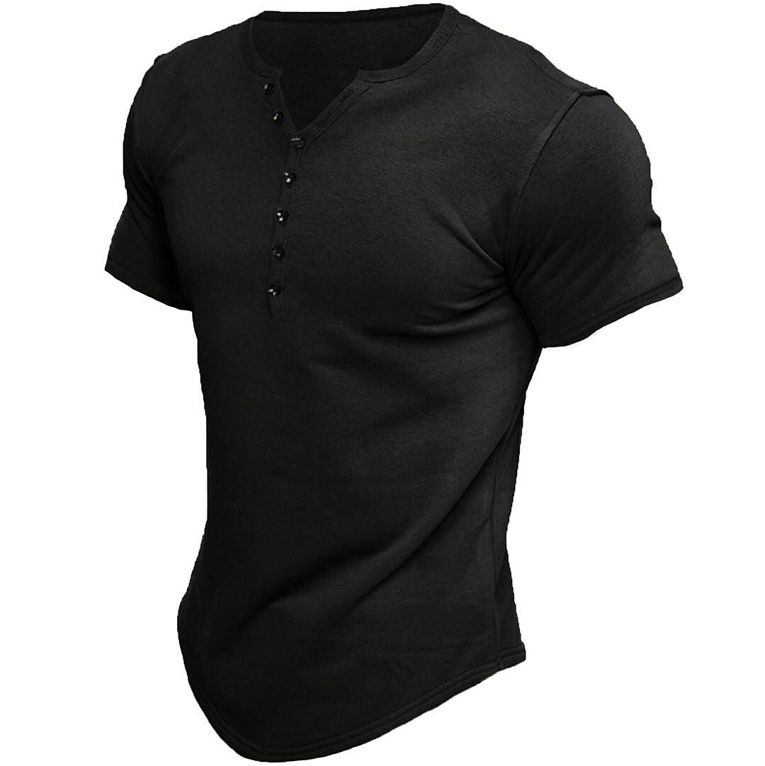 Jen's Vintage | Henley T-shirt for men with short sleeves and solid color design