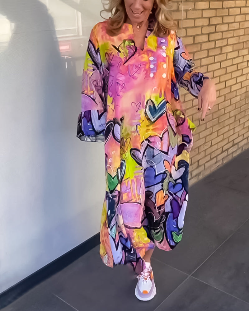 Clarice - Fed Artistic Graffiti Print Maxi Dress