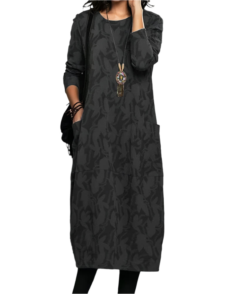 Aiza - Abstract Elegance Long Sleeve Midi Dress