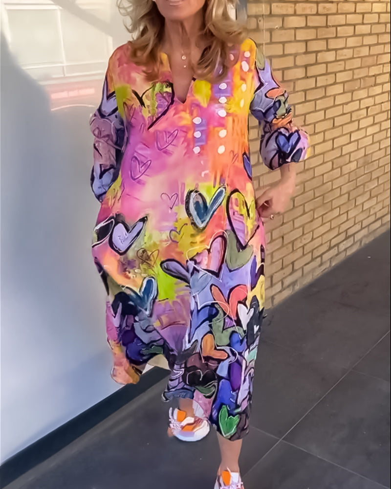 Clarice - Fed Artistic Graffiti Print Maxi Dress