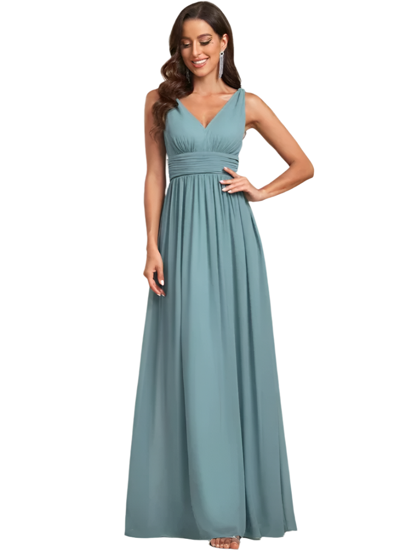 Gisele - Elegant V-Neck A-Line Long Maxi Dress