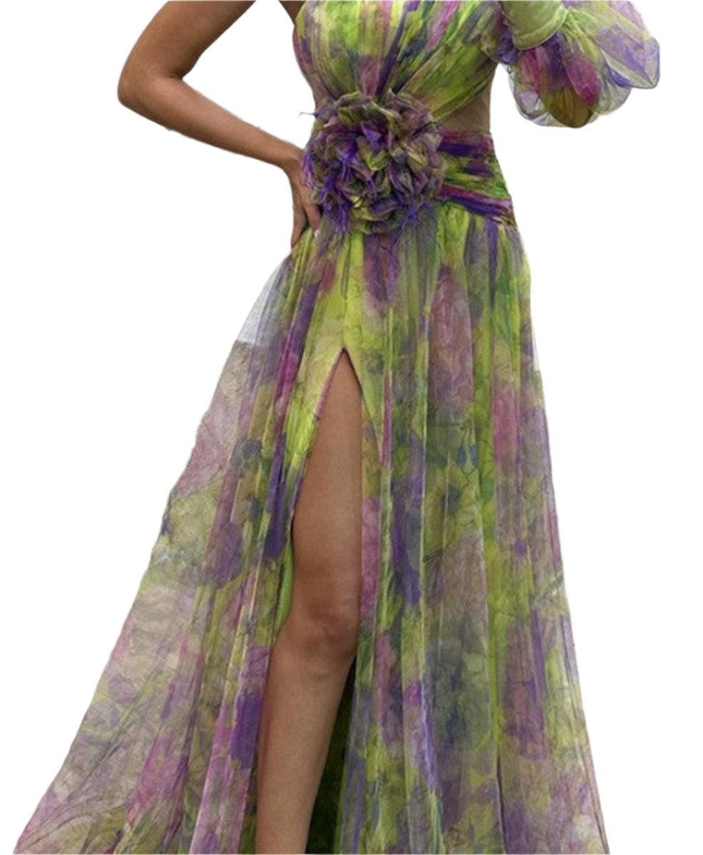 Zody - Floral Maxi Dress with One Shoulder Strap, Slit, and Waist Insert