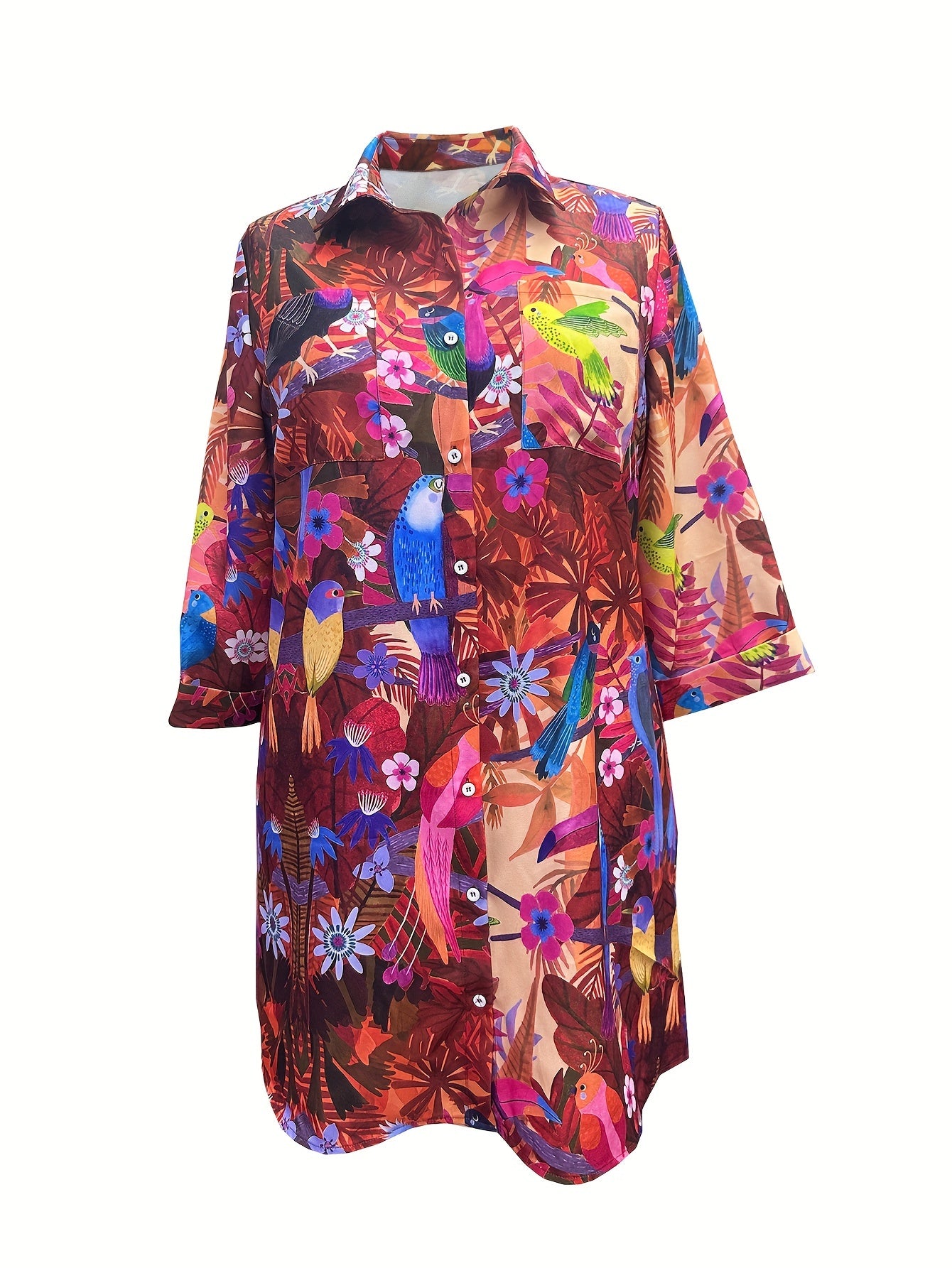 Loose Fit Plant and Nature Vibes Button Women’s Dress