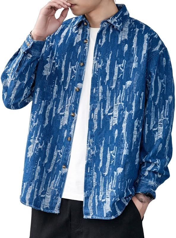 Kenneth - Artistic Brushstroke Long Sleeve Shirt for Men