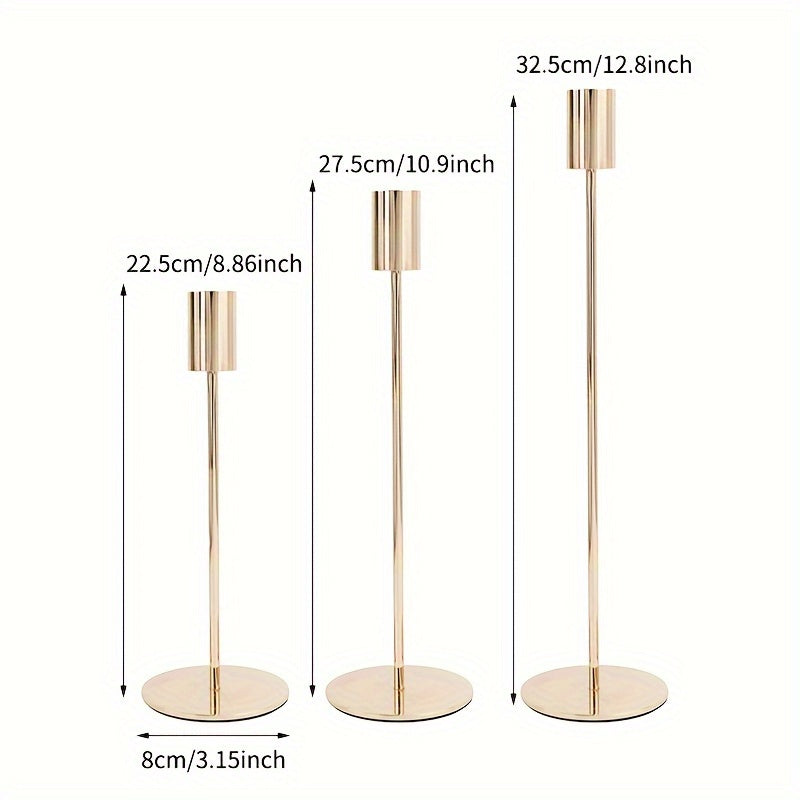 ElegantGleam | 3 Pcs Metal Candle Stick Holder for Table