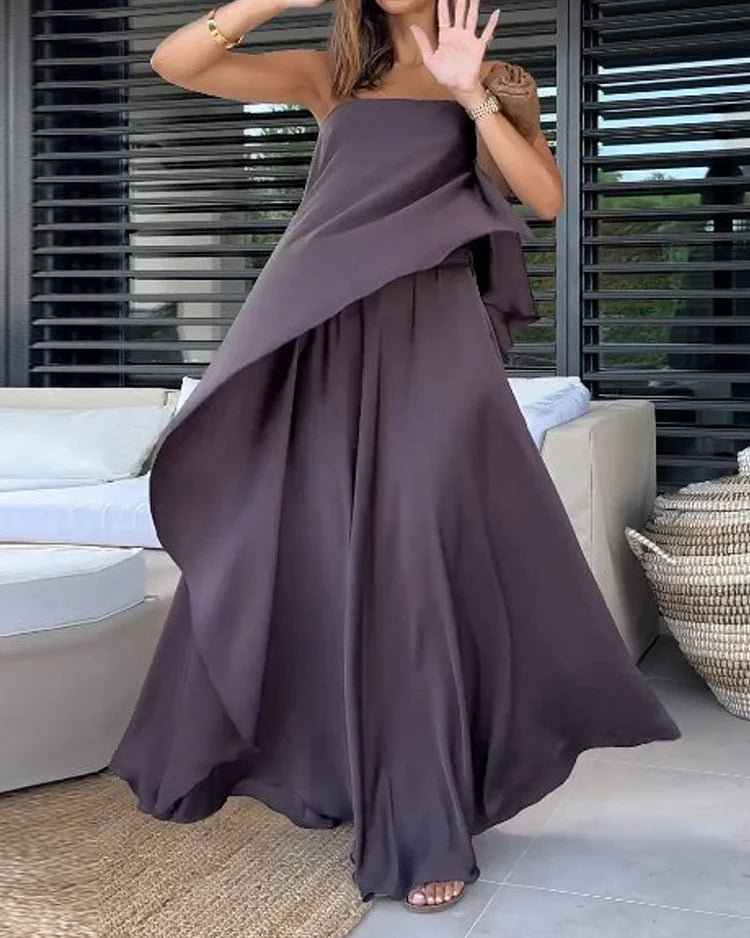 Delia - Asymmetrically Draped and Elegant Cape Dress