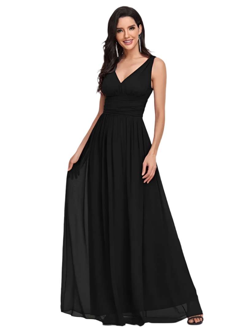Gisele - Elegant V-Neck A-Line Long Maxi Dress