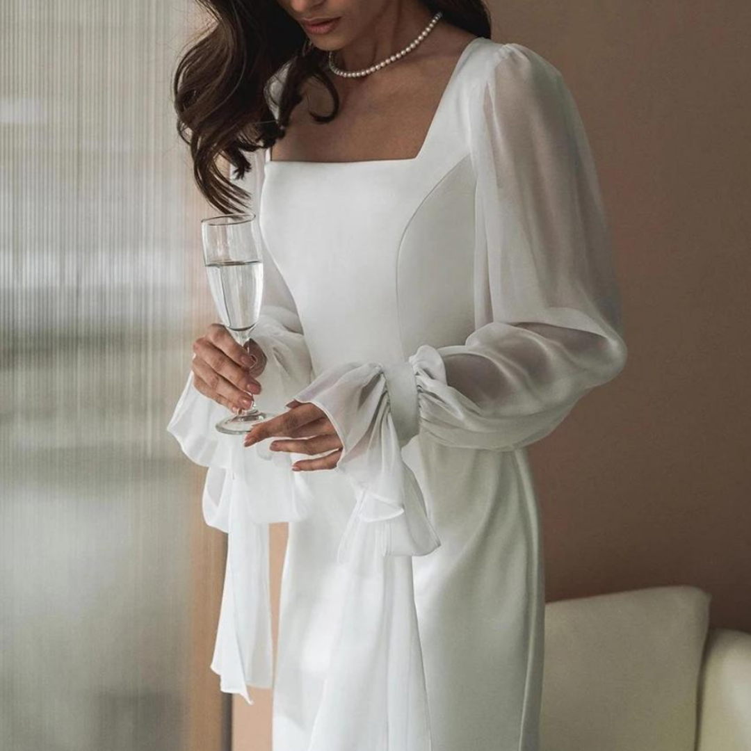 Demi - Midi dress with square neckline and transparent sleeves