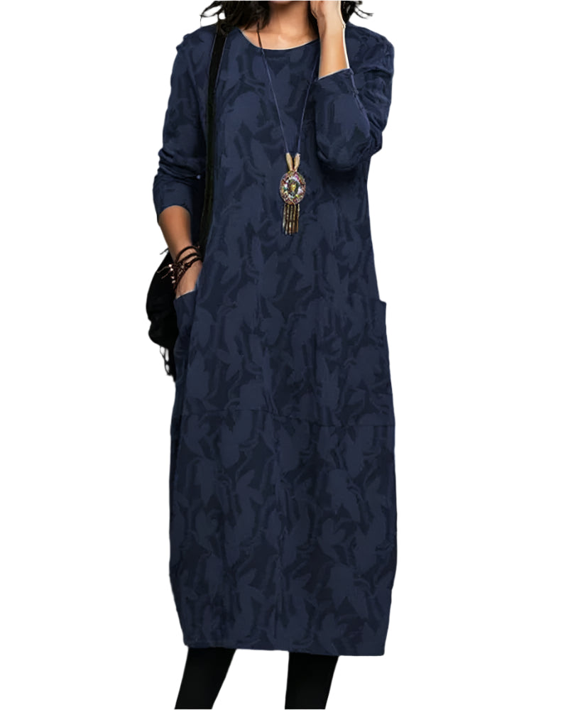 Aiza - Abstract Elegance Long Sleeve Midi Dress
