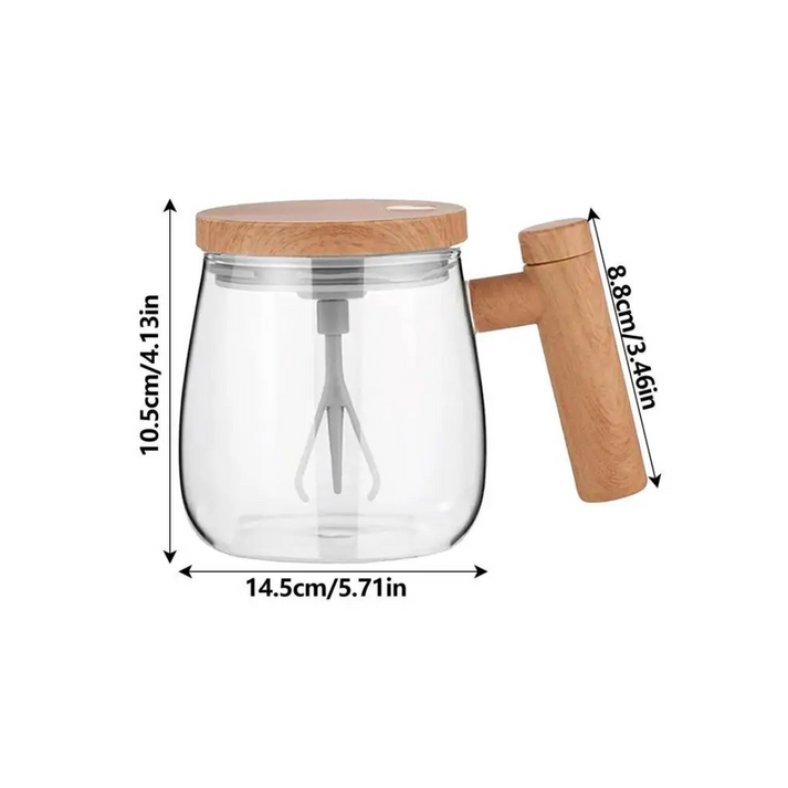 WhirlBrew - Self-Stirring Glass Mug with Wooden Handle