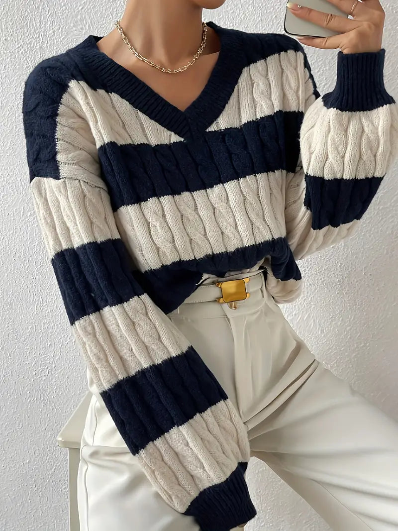 Rikke - Striped loose sweater with V-neck