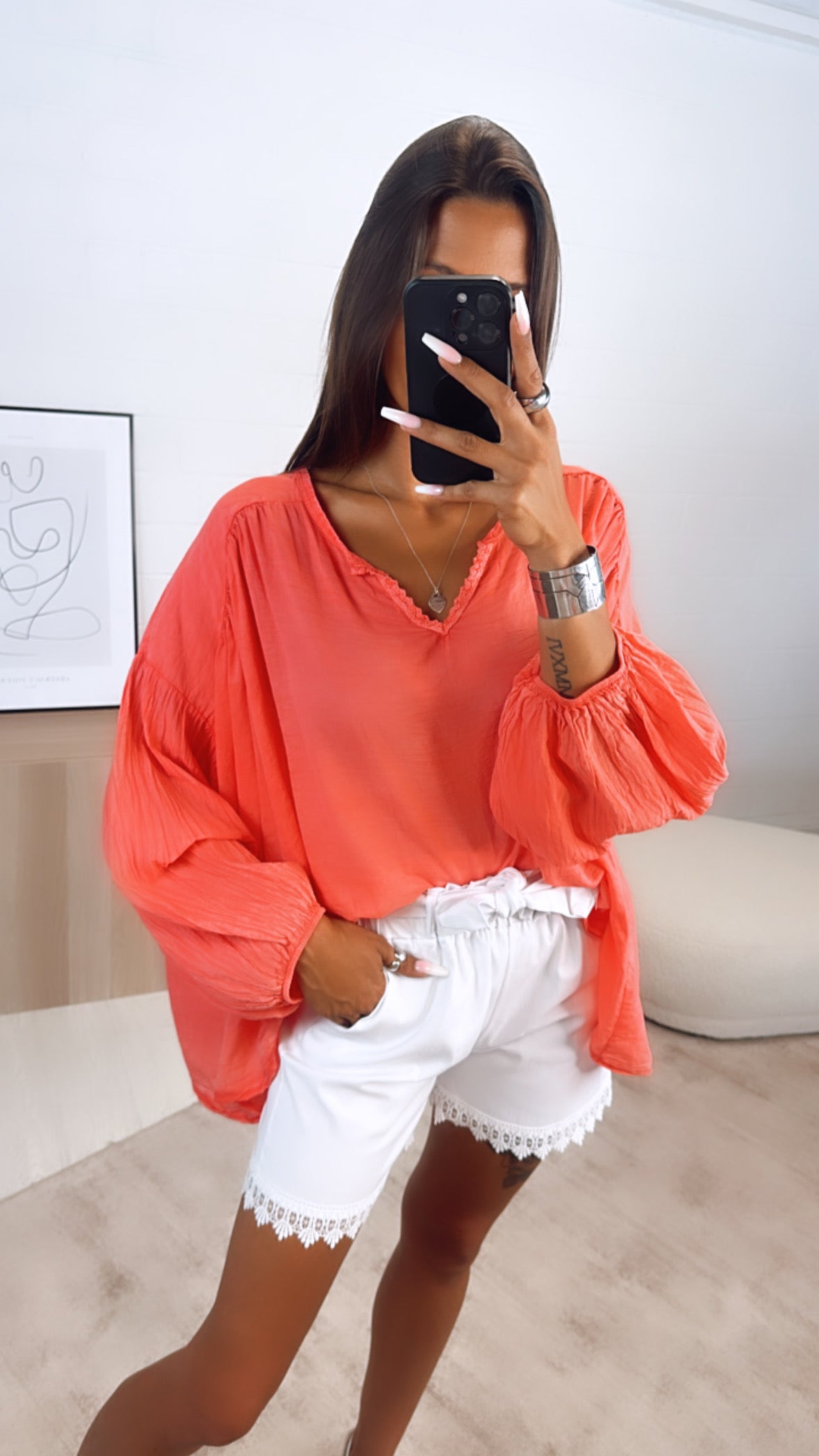 Amelia Lightweight Coral Cotton Blouse