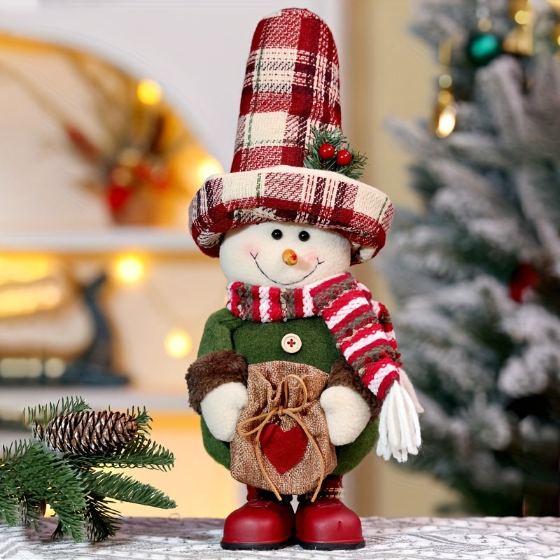 Vintage Checkered Santa Claus & Snowman Figurine!