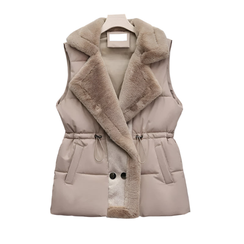 Stephanie - Luxurious Quilted Vest with Faux Fur Collar