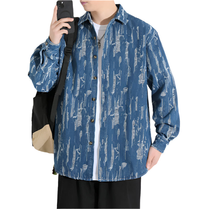 Kenneth - Artistic Brushstroke Long Sleeve Shirt for Men
