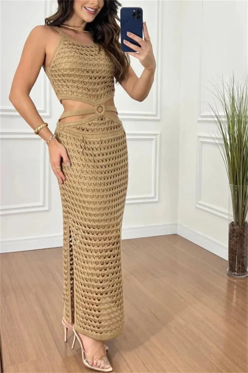 Alora - Elegant Knitted Beach Dress with Side Slit