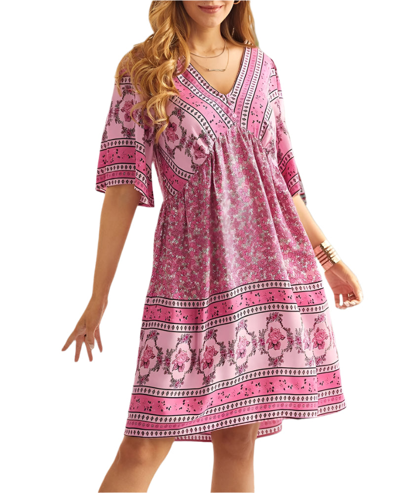 Nancie - Boho clever dress with V-neck and print