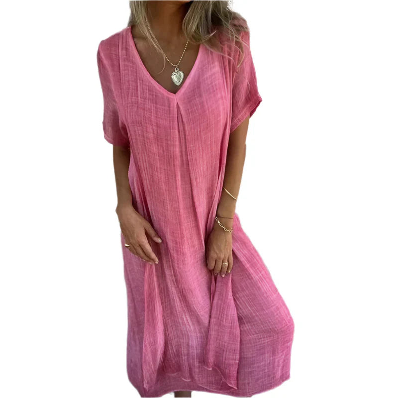 Lexie - Uncomplicated Charm Linen Maxi Dress with V-Neck