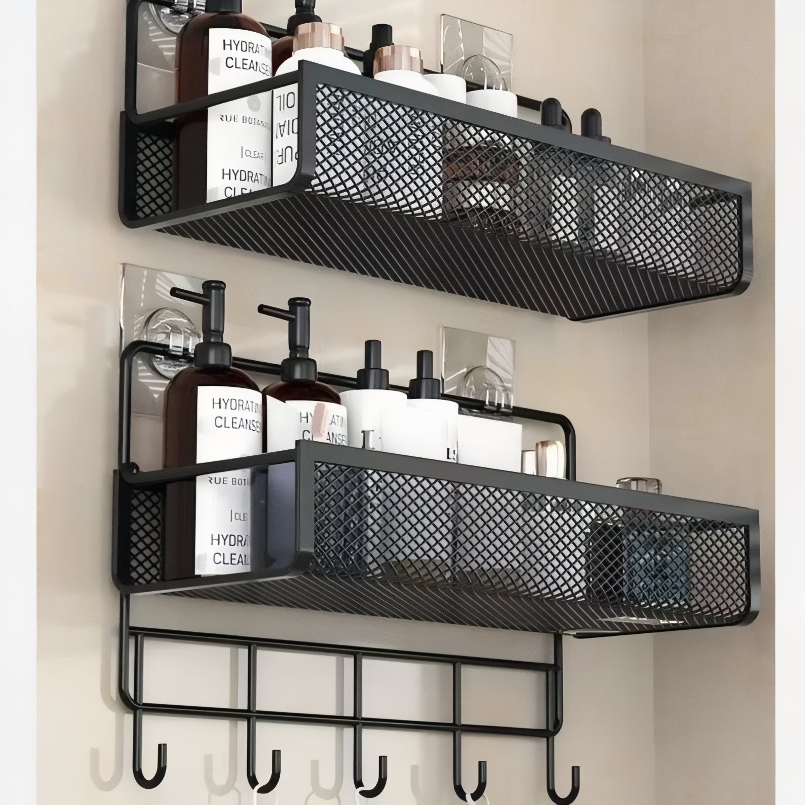 NeatSpace - Wall Shelf with Hooks for Bathroom and Kitchen