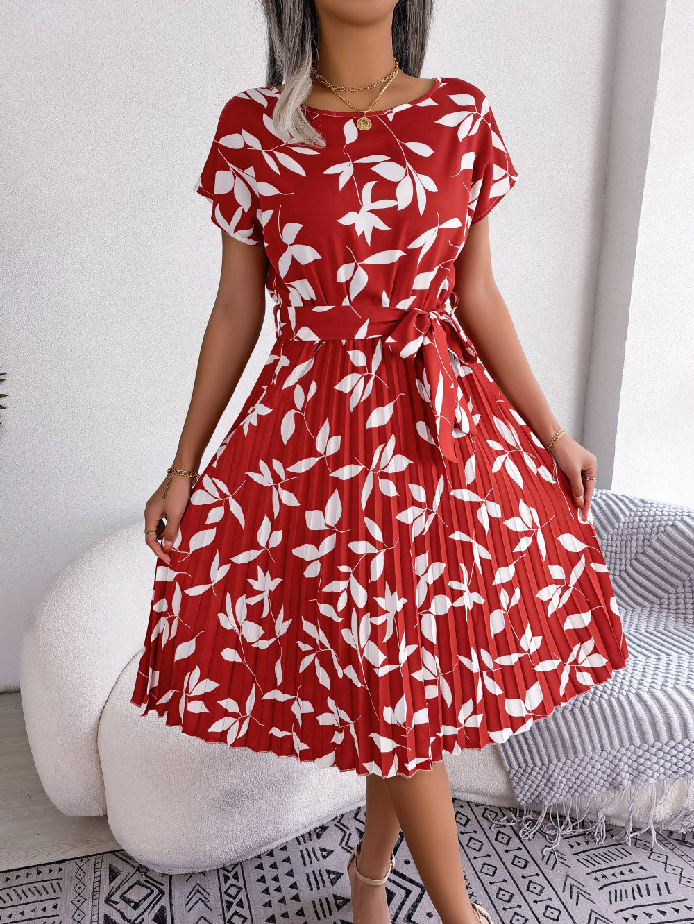 Aya - Ruffle Dress with Leaves