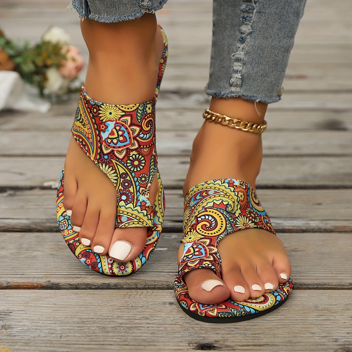 Lily colorful patterned open toe flat Sandals